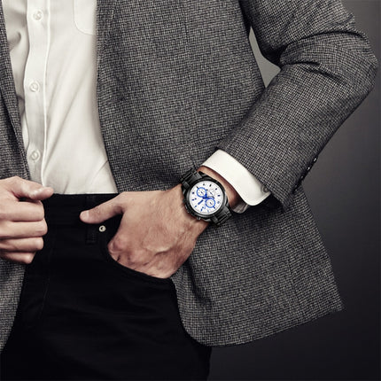 SKMEI 1378 Fashion Men Business Leisure Watch 30m Waterproof Metal Quartz Wrist Watch(Silver+Black)-garmade.com