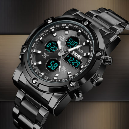 SKMEI 1389 Multifunctional Men Business Digital Watch 30m Waterproof Large Dial Wrist Watch with Stainless Steel Watchband (Blue)-garmade.com