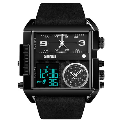 SKMEI 1391 Multifunctional Men Business Digital Watch 30m Waterproof Square Dial Wrist Watch with Leather Watchband(Black)-garmade.com