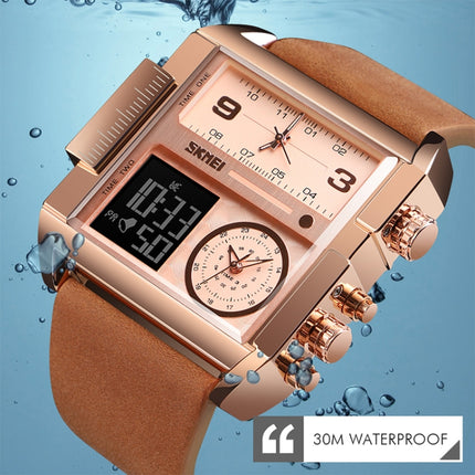 SKMEI 1391 Multifunctional Men Business Digital Watch 30m Waterproof Square Dial Wrist Watch with Leather Watchband(Black)-garmade.com