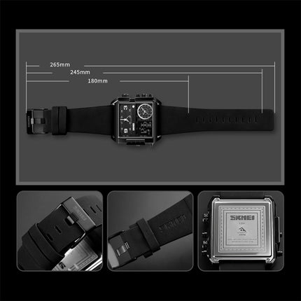 SKMEI 1391 Multifunctional Men Business Digital Watch 30m Waterproof Square Dial Wrist Watch with Leather Watchband(Silver+Coffee)-garmade.com