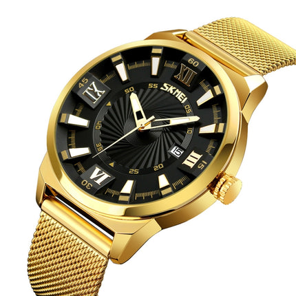 SKMEI 9166 Fashion Men Business Watch 30m Waterproof Metal Quartz Wristwatch(Black)-garmade.com