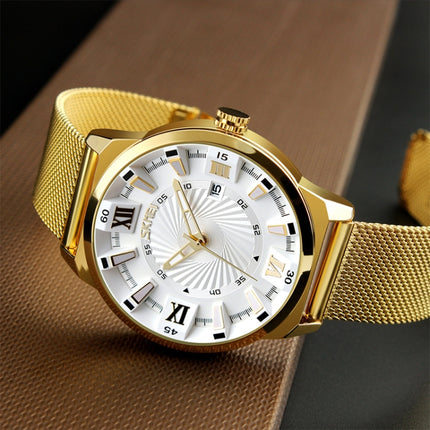 SKMEI 9166 Fashion Men Business Watch 30m Waterproof Metal Quartz Wristwatch(Black)-garmade.com