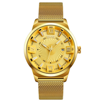 SKMEI 9166 Fashion Men Business Watch 30m Waterproof Metal Quartz Wristwatch(Gold)-garmade.com