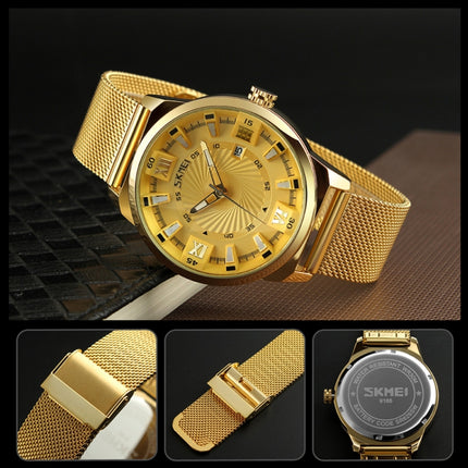 SKMEI 9166 Fashion Men Business Watch 30m Waterproof Metal Quartz Wristwatch(Gold)-garmade.com