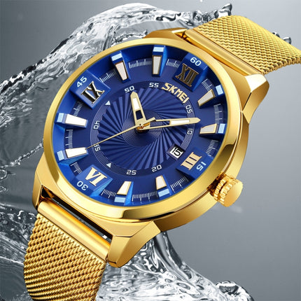 SKMEI 9166 Fashion Men Business Watch 30m Waterproof Metal Quartz Wristwatch(Gold)-garmade.com