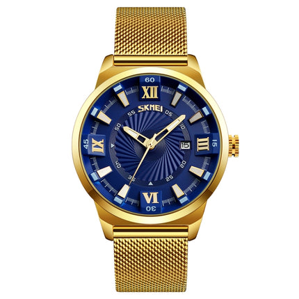 SKMEI 9166 Fashion Men Business Watch 30m Waterproof Metal Quartz Wristwatch(Blue)-garmade.com