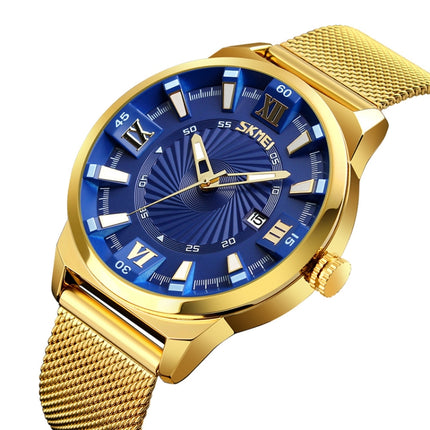 SKMEI 9166 Fashion Men Business Watch 30m Waterproof Metal Quartz Wristwatch(Blue)-garmade.com