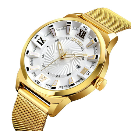 SKMEI 9166 Fashion Men Business Watch 30m Waterproof Metal Quartz Wristwatch(White)-garmade.com