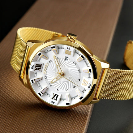 SKMEI 9166 Fashion Men Business Watch 30m Waterproof Metal Quartz Wristwatch(White)-garmade.com