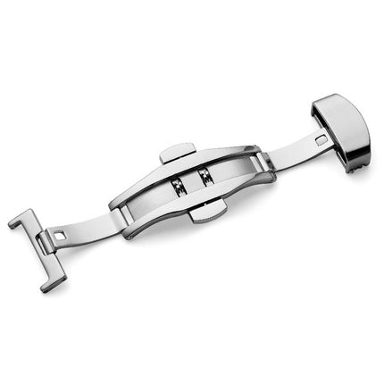 Watch Leather Wrist Strap Butterfly Buckle 316 Stainless Steel Double Snap, Size: 18mm(Silver)-garmade.com