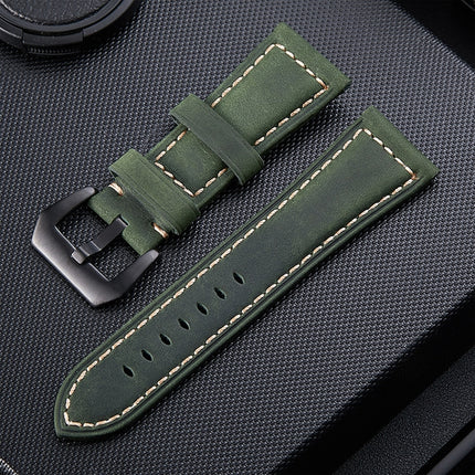 Crazy Horse Layer Frosted Black Buckle Watch Leather Wrist Strap, Size: 20mm (Army Green)-garmade.com