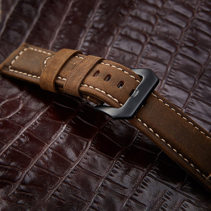 Crazy Horse Layer Frosted Black Buckle Watch Leather Wrist Strap, Size: 20mm (Black)-garmade.com
