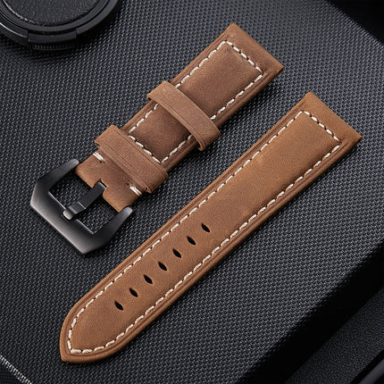 Crazy Horse Layer Frosted Black Buckle Watch Leather Wrist Strap, Size: 20mm(Light Brown)-garmade.com