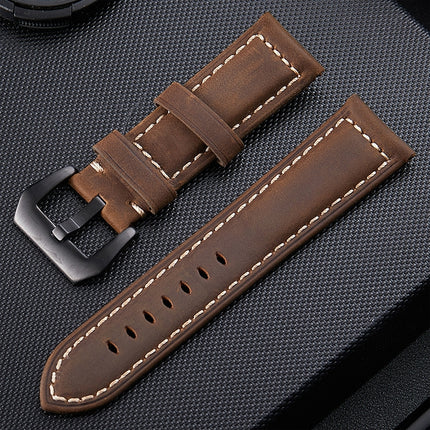 Crazy Horse Layer Frosted Black Buckle Watch Leather Wrist Strap, Size: 20mm (Dark Brown)-garmade.com