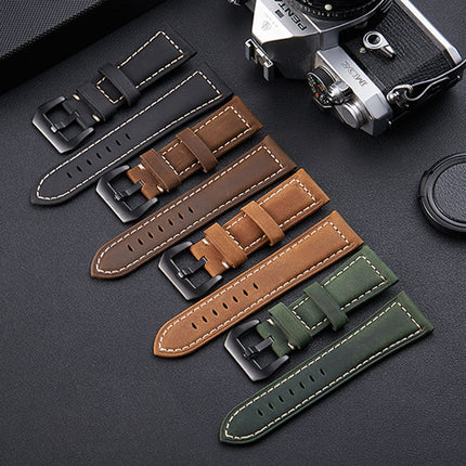 Crazy Horse Layer Frosted Black Buckle Watch Leather Wrist Strap, Size: 20mm(Light Brown)-garmade.com