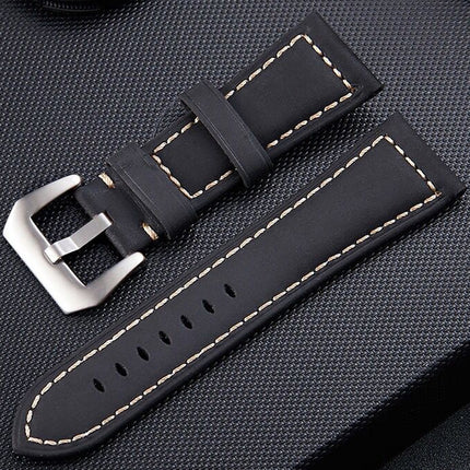 Crazy Horse Layer Frosted Silver Buckle Watch Leather Wrist Strap, Size: 20mm (Black)-garmade.com