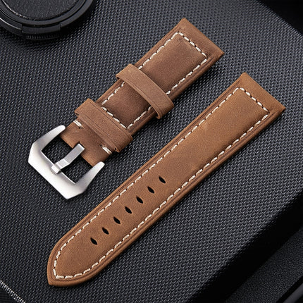 Crazy Horse Layer Frosted Silver Buckle Watch Leather Wrist Strap, Size: 20mm (Light Brown)-garmade.com