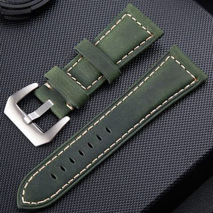 Crazy Horse Layer Frosted Silver Buckle Watch Leather Wrist Strap, Size: 22mm(Army Green)-garmade.com
