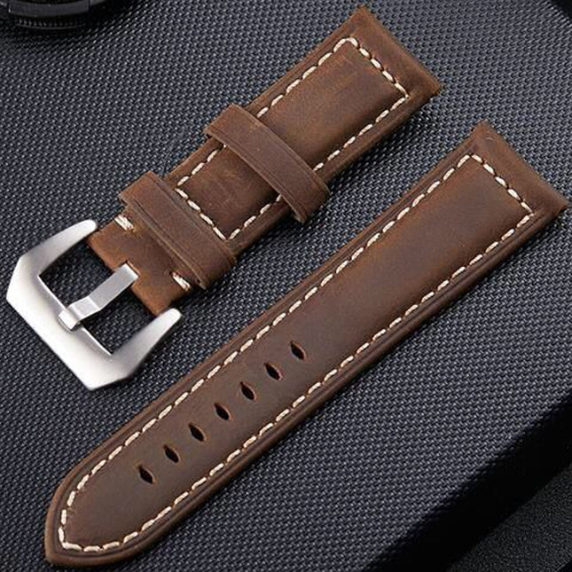 Crazy Horse Layer Frosted Silver Buckle Watch Leather Wrist Strap, Size: 22mm(Dark Brown)-garmade.com