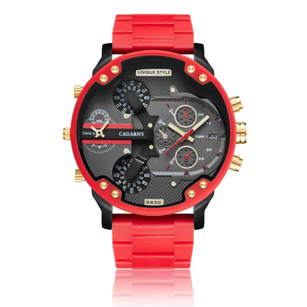 CAGARNY 6830 Fashion Waterproof Quartz Watch with TPE Wristband(Red + Gold)-garmade.com