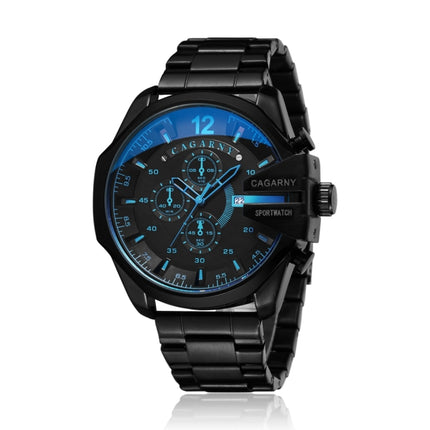 CAGARNY 6839 Fashion Waterproof Quartz Watch with Stainless Steel Band(Black+Blue)-garmade.com