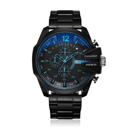 CAGARNY 6839 Fashion Waterproof Quartz Watch with Stainless Steel Band(Black+Blue)-garmade.com