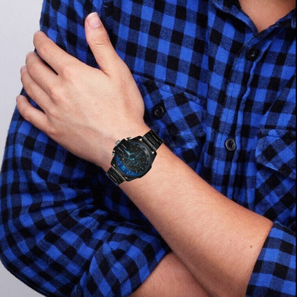 CAGARNY 6839 Fashion Waterproof Quartz Watch with Stainless Steel Band(Black+Blue)-garmade.com
