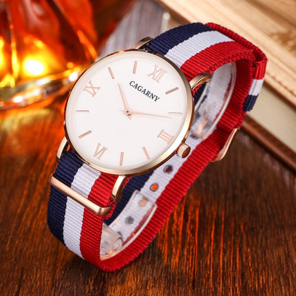 CAGARNY 6812 Concise Style Ultra Thin Quartz Wrist Watch with Striped Nylon Band for Couples(Rose Gold Case)-garmade.com