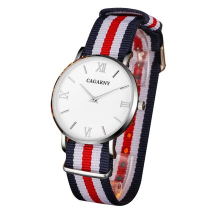 CAGARNY 6812 Concise Style Ultra Thin Quartz Wrist Watch with Striped Nylon Band for Couples(Silver)-garmade.com