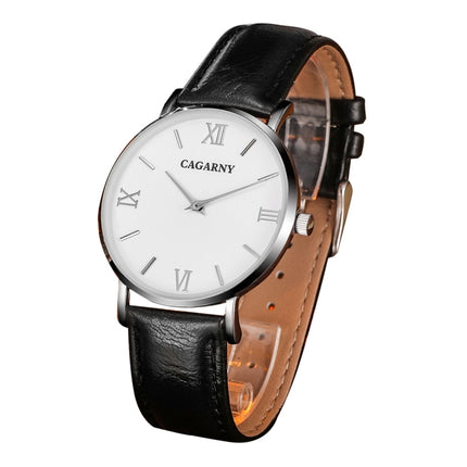 CAGARNY 6812 Concise Style Ultra Thin Quartz Wrist Watch with Leather Band for Women(Black Band)-garmade.com