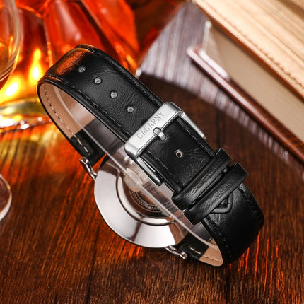 CAGARNY 6812 Concise Style Ultra Thin Quartz Wrist Watch with Leather Band for Women(Black Band)-garmade.com