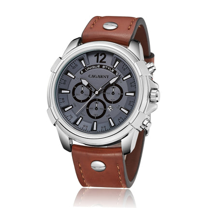 CAGARNY 6882 Fashion Waterproof Polychromatic Metal Shell Quartz Watch with Leather Wristband-garmade.com