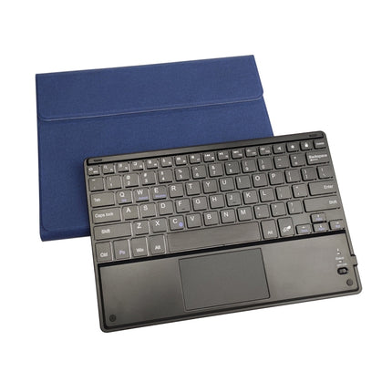 RK102C Detachable Magnetic Plastic Bluetooth Keyboard with Touchpad + Silk Pattern TPU Tablet Case for iPad 10.2, with Pen Slot & Bracket(Blue)-garmade.com