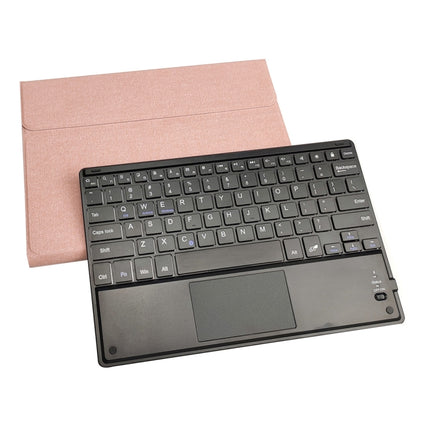 RK102C Detachable Magnetic Plastic Bluetooth Keyboard with Touchpad + Silk Pattern TPU Tablet Case for iPad 10.2, with Pen Slot & Bracket(Rose Gold)-garmade.com