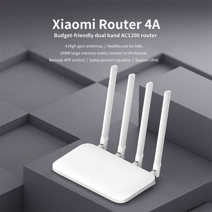 Xiaomi WiFi Router 4A Smart APP Control AC1200 1167Mbps 64MB 2.4GHz & 5GHz Wireless Router Repeater with 4 Antennas, Support Web & Android & iOS, US Plug(White)-garmade.com