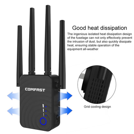 COMFAST CF-WR754AC 1200Mbps Dual-band Wireless WIFI Signal Amplifier Repeater Booster Network Router with 4 Antennas-garmade.com