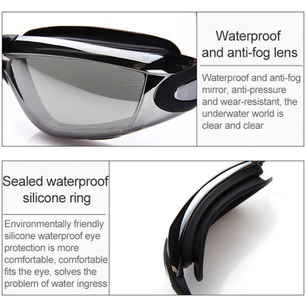 High-definition Waterproof Fogproof Swimming Goggles with Swimming Cap (Black)-garmade.com