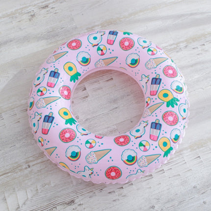 Ice Cream Pattern Inflatable Swimming Ring Thickening Water Ring Lifesaving Ring Suitable for Children Aged 5-9, Size: 70cm (Pink)-garmade.com