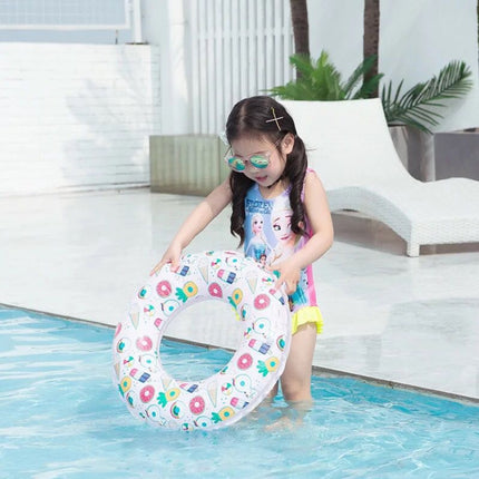 Ice Cream Pattern Inflatable Swimming Ring Thickening Water Ring Lifesaving Ring Suitable for Children Aged 5-9, Size: 70cm (Pink)-garmade.com