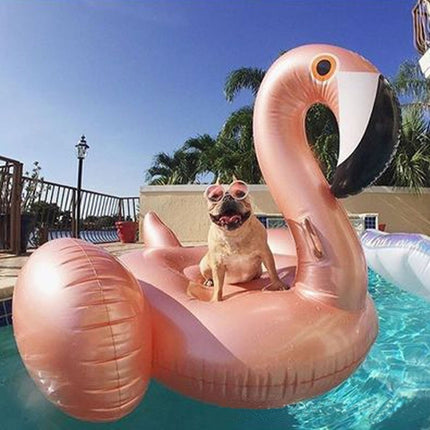 Inflatable Flamingo Shaped Floating Mat Swimming Ring, Inflated Size: 190 x 200 x 130cm(Rose Gold)-garmade.com