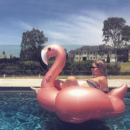 Inflatable Flamingo Shaped Floating Mat Swimming Ring, Inflated Size: 190 x 200 x 130cm(Rose Gold)-garmade.com
