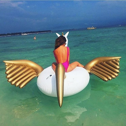 Inflatable Pegasus Shaped Floating Mat Swimming Ring, Inflated Size: 240 x 230 x 130cm(Gold)-garmade.com