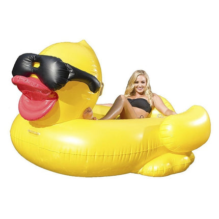 Inflatable Sunglasses Wearing Derby Duck Shaped Floating Mat Swimming Ring, Inflated Size: 180 x 130 x 110cm-garmade.com