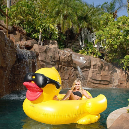 Inflatable Sunglasses Wearing Derby Duck Shaped Floating Mat Swimming Ring, Inflated Size: 180 x 130 x 110cm-garmade.com