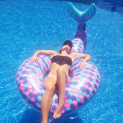 Inflatable Large Mermaid Tail Pool Lounge Swimming Ring Floating Raft Floats, Size: 170*120cm-garmade.com