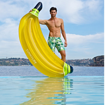 Water Fun Inflatable Banana Shaped Pool Lounge Swimming Ring Floating Raft Floats, Size: 180*95cm-garmade.com