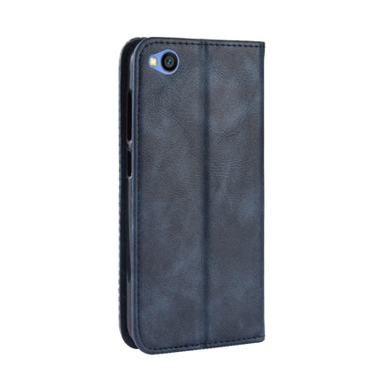 Magnetic Buckle Retro Texture Horizontal Flip Leather Case for Xiaomi Redmi Go, with Holder & Card Slots & Wallet (Blue)-garmade.com