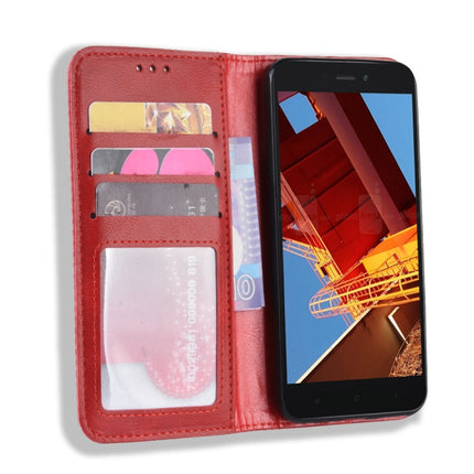 Magnetic Buckle Retro Texture Horizontal Flip Leather Case for Xiaomi Redmi Go, with Holder & Card Slots & Wallet (Red)-garmade.com