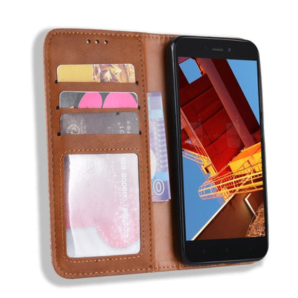 Magnetic Buckle Retro Texture Horizontal Flip Leather Case for Xiaomi Redmi Go, with Holder & Card Slots & Wallet (Brown)-garmade.com
